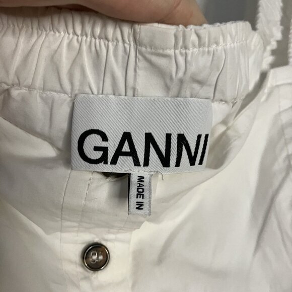 Ganni Poplin Puff Sleeve Blouse Womens 0 White Milkmaid Prairie Coquette - Picture 3 of 11